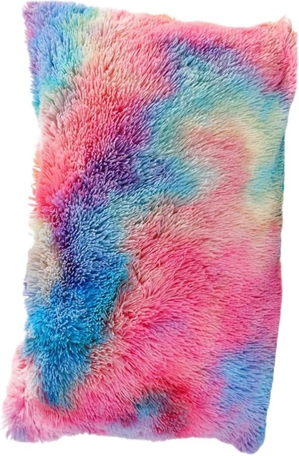 Furnibella -Shaggy Kussenhoes 50x70 cm – Zachte Pluche Sierkussensloop met Ritssluiting – Diepe Regenboogkleuren – Decoratief voor Bank Bed of Slaapkamer – 1 Stuk