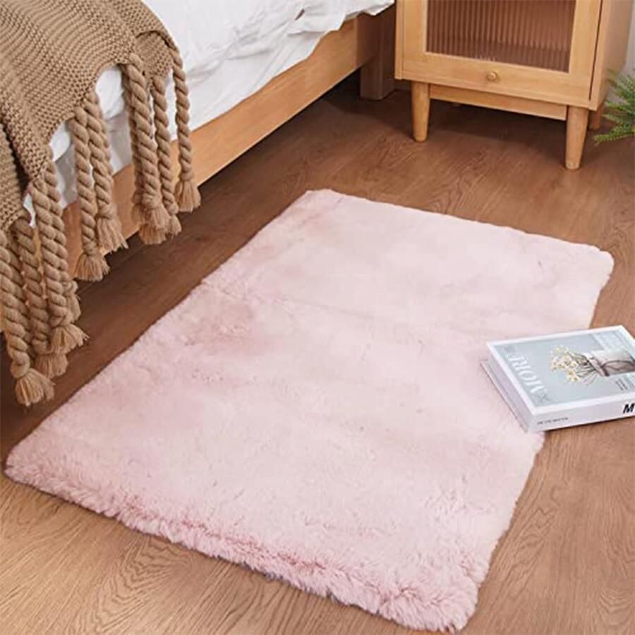 Shaggy pluche tapijt Antislip Wasbaar 60x90cm Roze Kunstbont