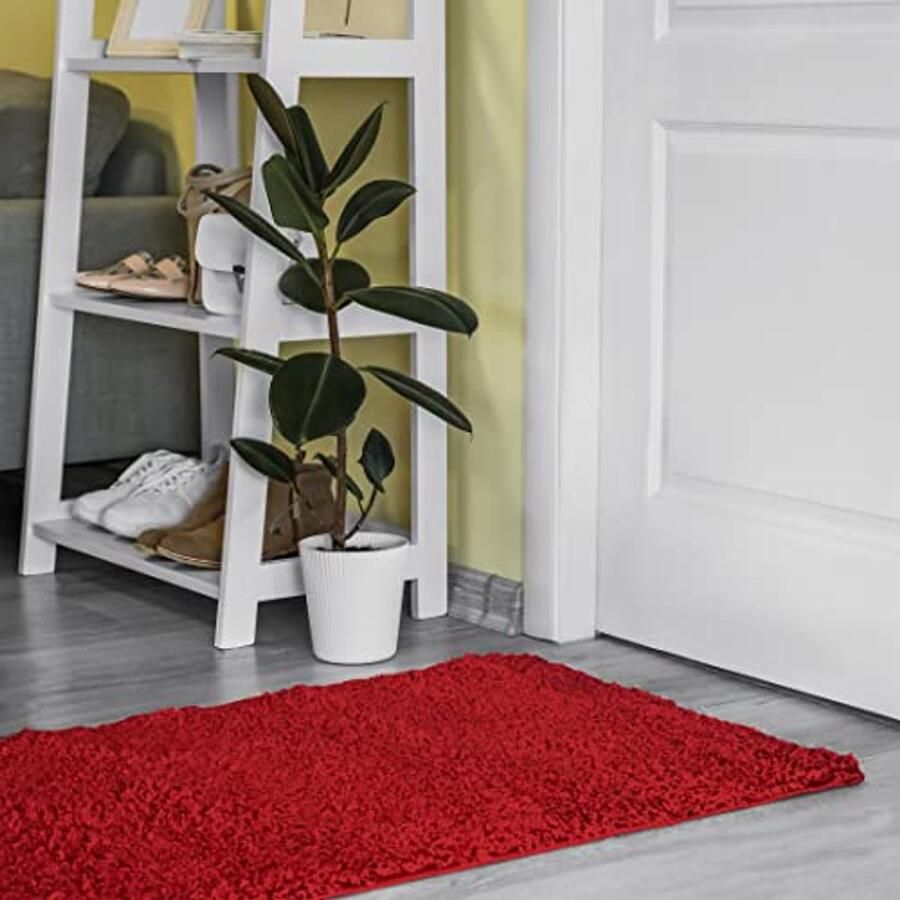 Shaggy Runner Tapijt Langpolig Vloerkleed voor Gang Keuken en Slaapkamer Modern Design Fluffy Keukenloop 60x100cm Rood