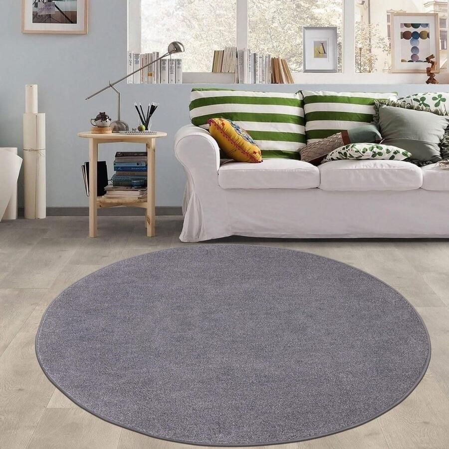 Shaggy tapijt 120 cm grijs rond antislip zacht cirkelvormig vloerkleed wasbaar kortpolig tapijt voor woonkamer slaapkamer