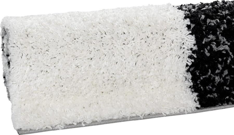 Shaggy tapijt hoogpolig zwart grijs wit 30 mm-langpolig geruit loper gang 70x250 cm vloerkleed