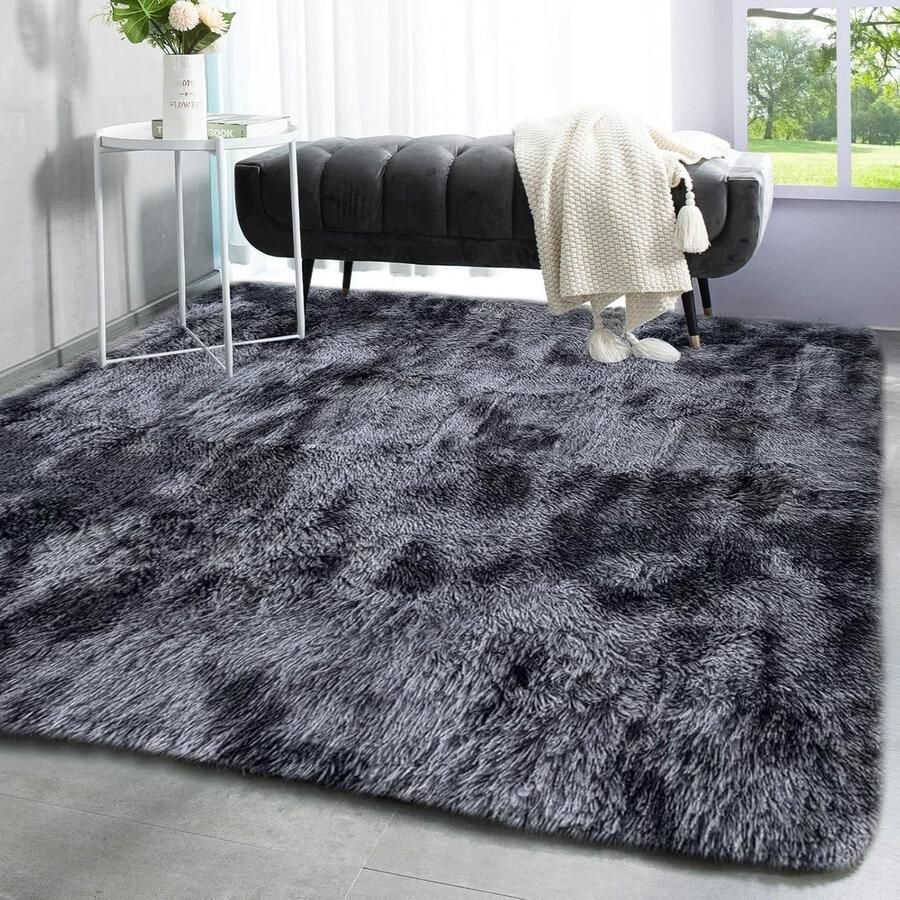 Shaggy vloerkleed Antislip en Pluizig 1 stuk Zwart Grijs 200 x 200 cm
