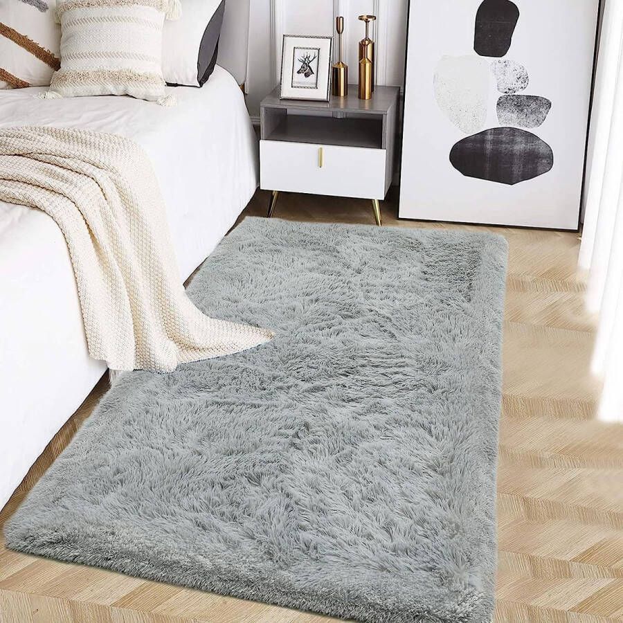 Shaggy vloerkleed voor binnen 80 x 160 cm luxe pluizig vloerkleed superzacht shaggy slaapkamertapijt wasbaar harig nachtkleed voor bank woonkamer decoratie