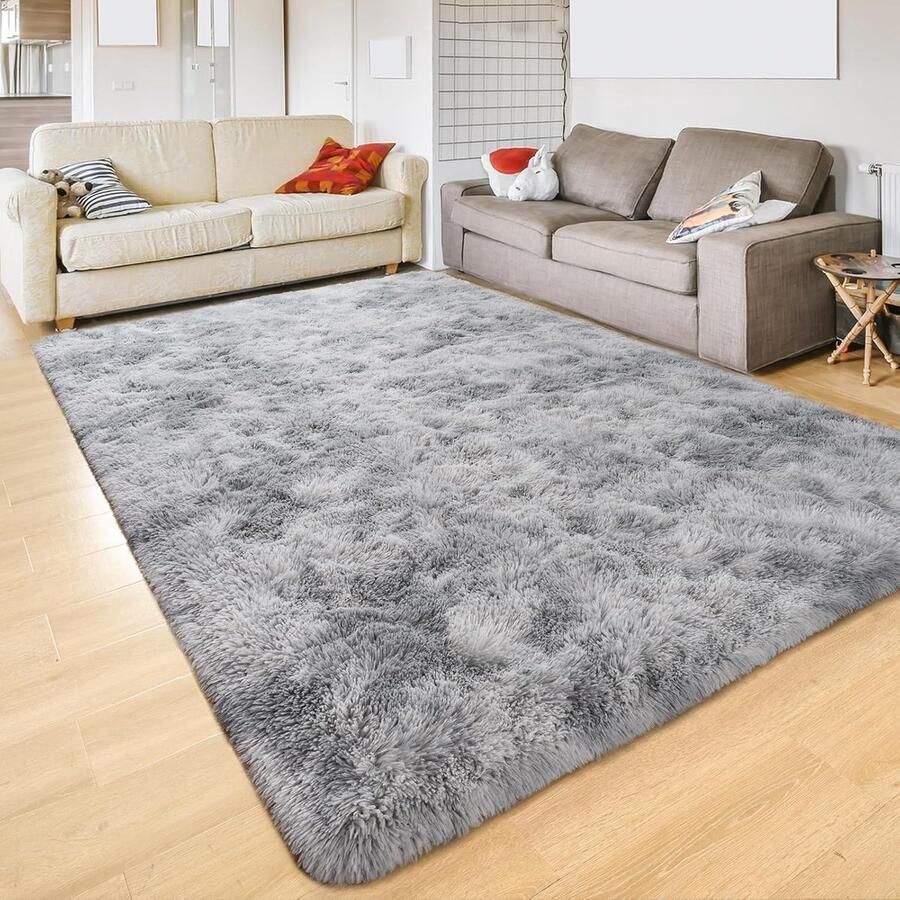 Wollig shaggy tapijt comfortabel en wasbaar 200 x 200 cm grijs-wit