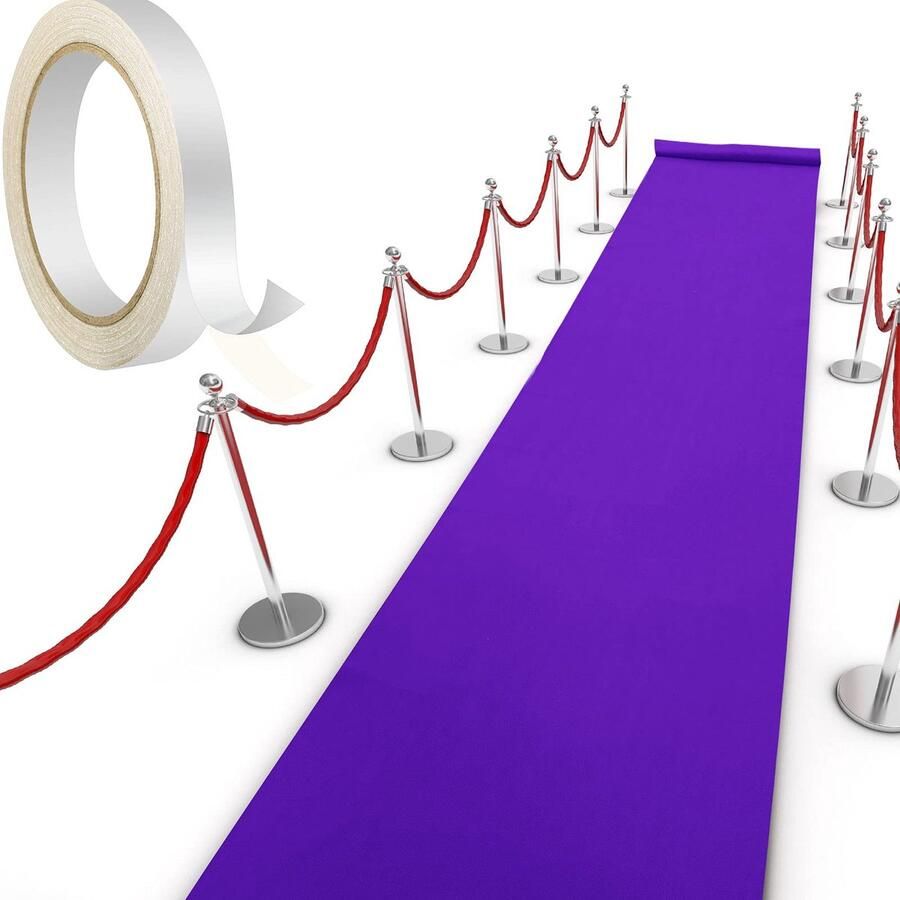 Shappy Carpet Runner Runway Rug 55gsm Dikte met 1 Stuk Tapijttape voor Bruiloften Kerstmis Thanksgiving Buitenaccessoires Bruiloft Feest Hal Tapijt (Paars 2 6 x 30 voet)