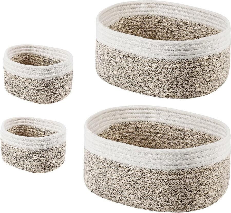Sharp Set van 4 geweven katoenen touw-opbergmanden opbergmand luiertafel organizer stapelbare opbergmand voor kinderkamer woonkamer badkamer tafel decoratief Comius Wicker Storage Basket (2-5)