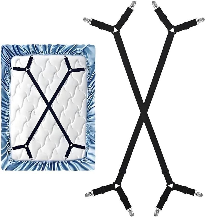 Sheet Fasteners 2 Pcs Adjustable Clips Fitted Sheet Straps voor Alle Matrassen en Bedcovers Crisscross Design Zwart