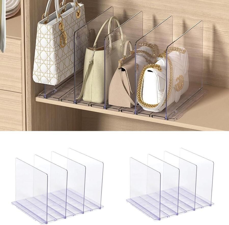 Shelf Dividers Cabinet Separators Shelf Separator and Organizer for Wallet Handbag Sweater Books Shirts in Closet Kitchen Office Pantry Bedroom (Pack of 2 Transparent)
