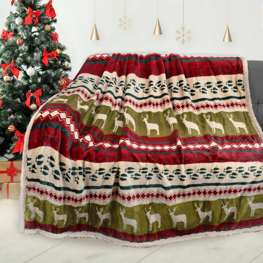 Sherpa Deken met kerstworp superzachte pluizige Sherpa Throw tv-deken decoratieve deken voor bed bank vakantie decoratie kerstpatroon 130 x 150 cm