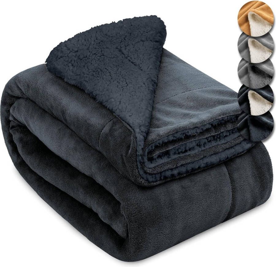 Sherpa Deken Plaid 150x200cm Alina XL Sofa Deken Antraciet Antraciet Dik Winter Deken Fluffy Plaid Bank Deken Fleece Plaid Warm Deken met Schapenvacht Uitstraling
