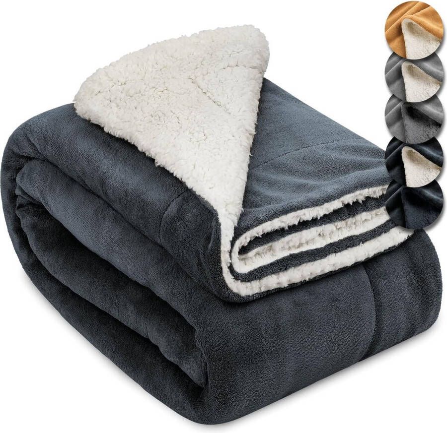 Sherpa Deken Plaid 150x200cm Alina XL Sofa Deken Antraciet Wit Dik Winter Deken Fluffy Plaid Bank Deken Fleece Plaid Warm Deken met Schapenvacht Uitstraling