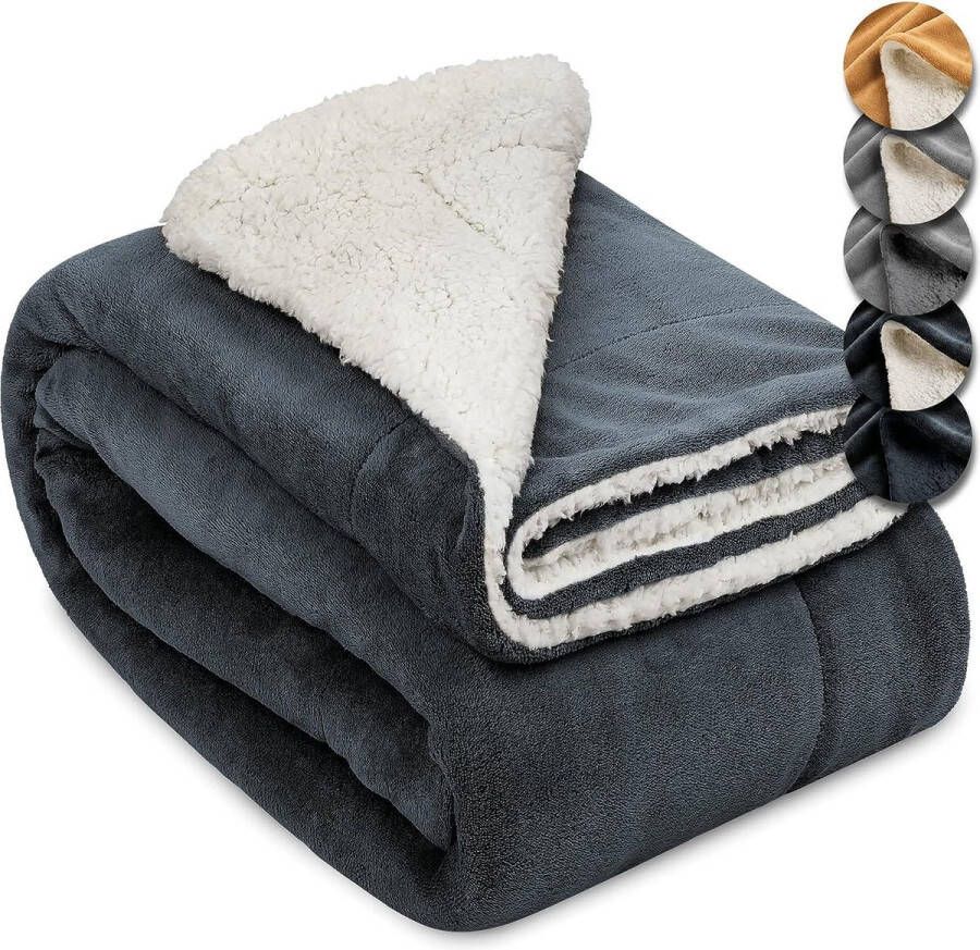 Sherpa Deken Plaid 150x200cm Alina XXL Sofa Deken Antraciet Wit Dik Winter Deken Fluffy Plaid Bank Deken Fleece Plaid Warm Deken met Schapenvacht Uitstraling