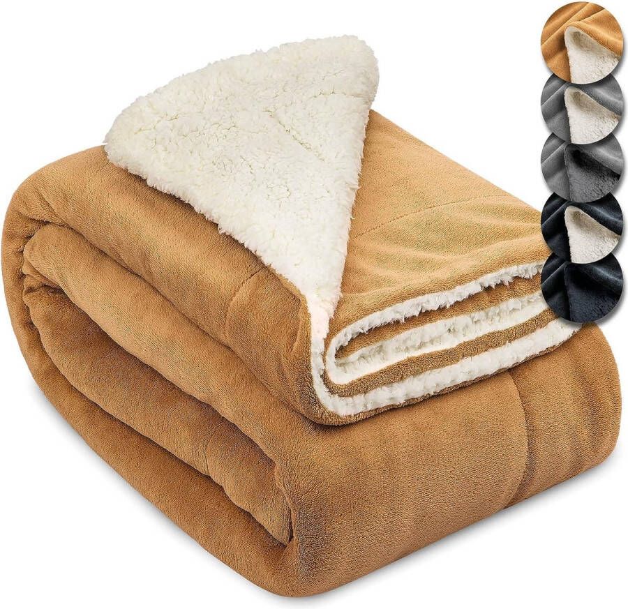 Sherpa Deken Plaid 150x200cm Alina XXL Sofa Deken Beige Wit Dik Winter Deken Fluffy Plaid Bank Deken Fleece Plaid Warm Deken met Schapenvacht Uitstraling