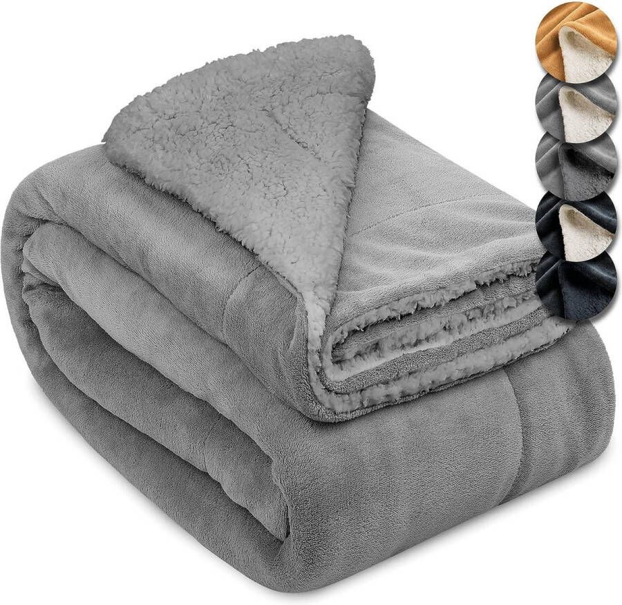 Sherpa Deken Plaid 150x200cm Alina XXL Sofa Deken Lichtgrijs Lichtgrijs Dik Winter Deken Fluffy Plaid Bank Deken Fleece Plaid Warm Deken met Schapenvacht Uitstraling