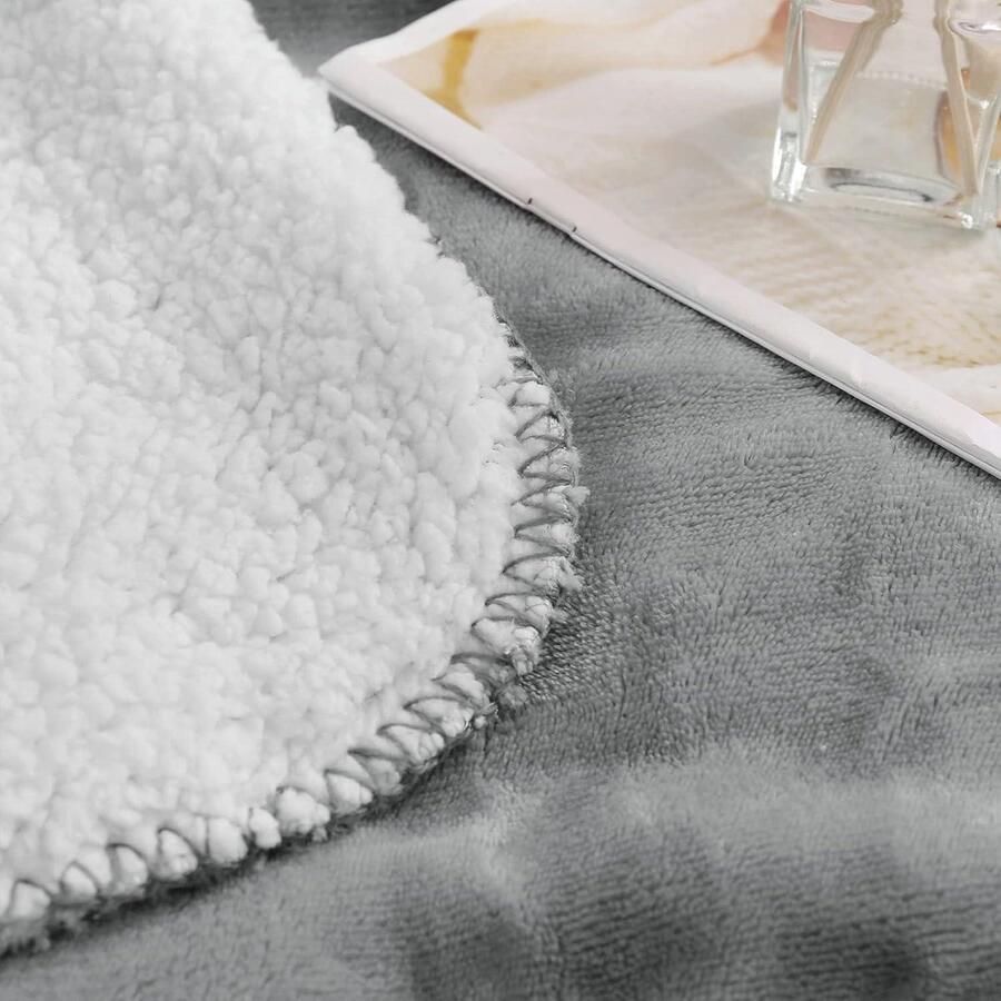 Sherpa Fleece Deken Plaid Dubbelzijdige Pluche Stof Extra Zachte Thermische Pluizige Deken Plaids Voor Bed en Bank Verbeterde Slaap Grijs Dubbel 150 x 200 - Foto 2