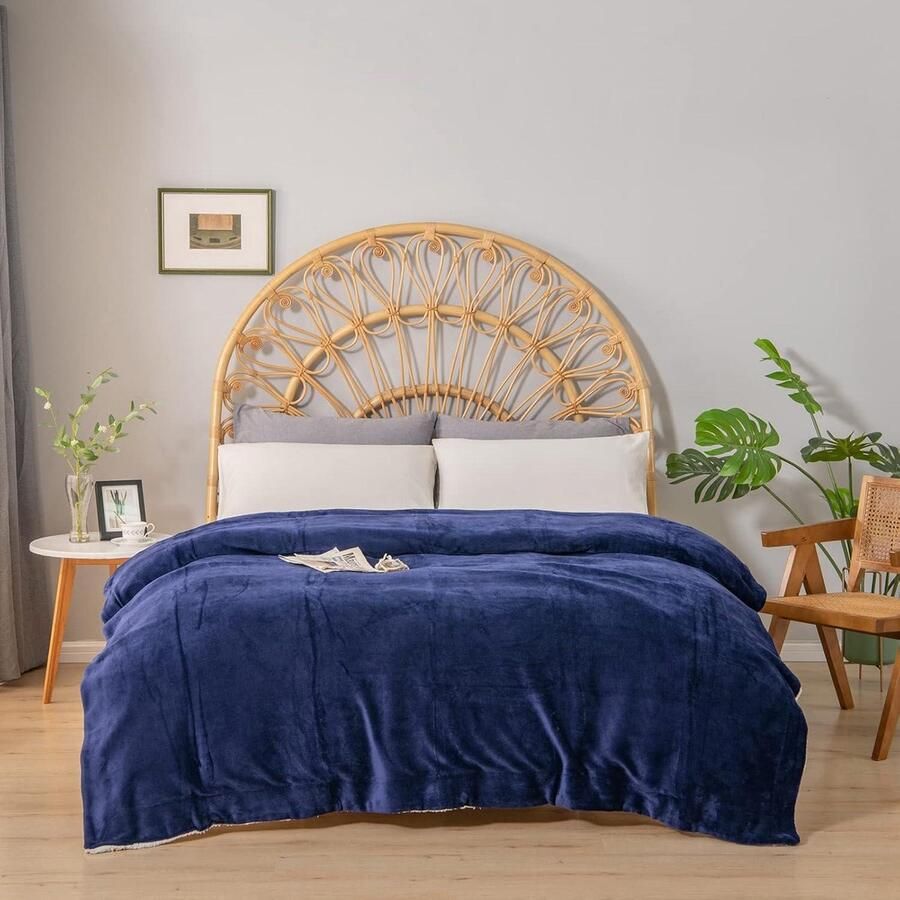 Sherpa fleece plaid deken 150 * 200 cm zachte gezellige pluizige omkeerbare microvezel massieve dekens voor bed bank sofa (marine twee- of tweepersoonsbed) - Foto 2