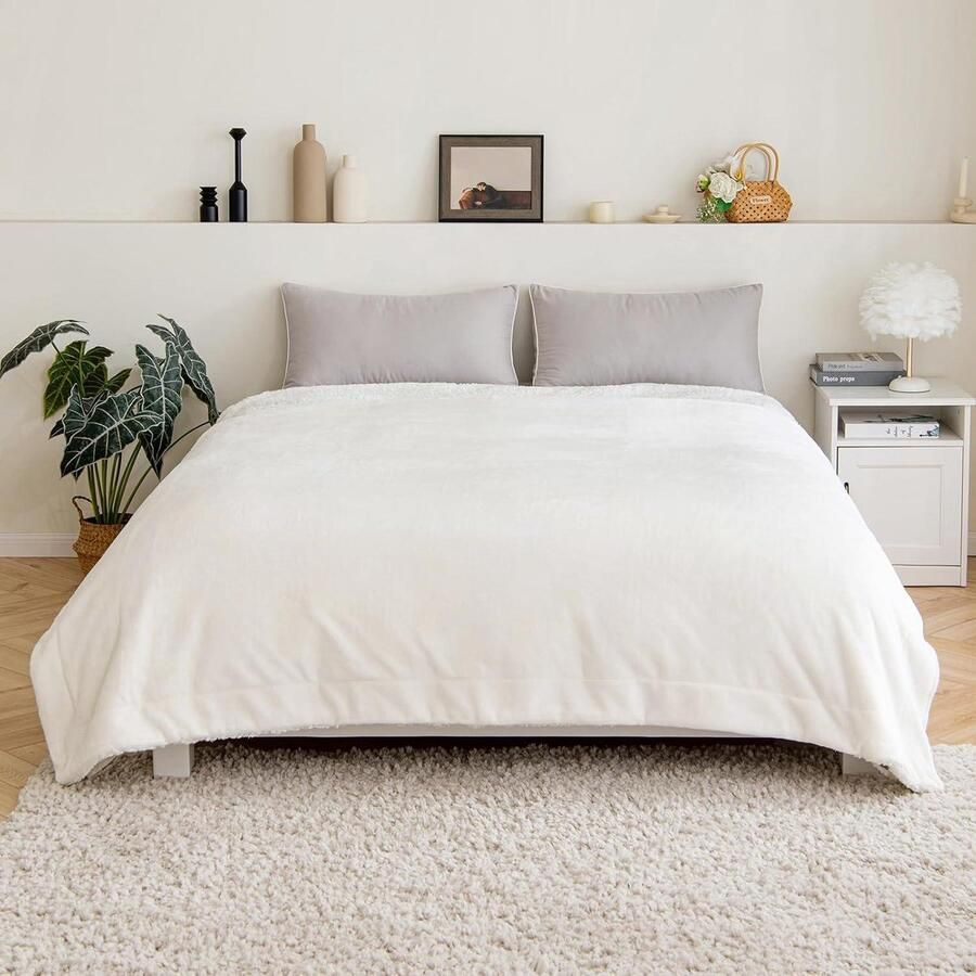 Mrs. Jones Sherpa fleece plaid dubbelzijdig zacht pluizig comfortabel pluche warm en gezellig voor bed bank slaapkamer reizen-eenpersoons beige 130 x 150 cm