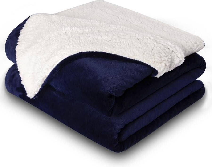 Sherpa fleecedeken marineblauw deken dubbel twin size 150x200 cm comfortabele deken voor bank zachte pluizige warme winterdeken voor bed