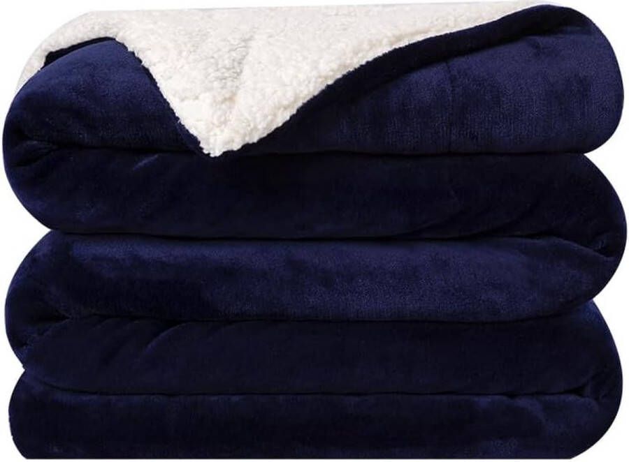 Sherpa fleecedeken marineblauw plaid queensize 220x240 cm comfortabele deken voor bank zachte pluizige warme winterdeken voor bed