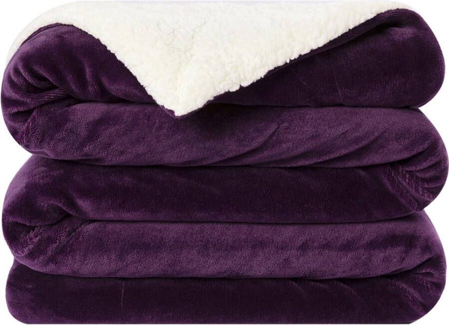 Sherpa fleecedeken paarse deken queensize 220x240 cm comfortabele deken voor bank zachte pluizige warme winterdeken voor bed