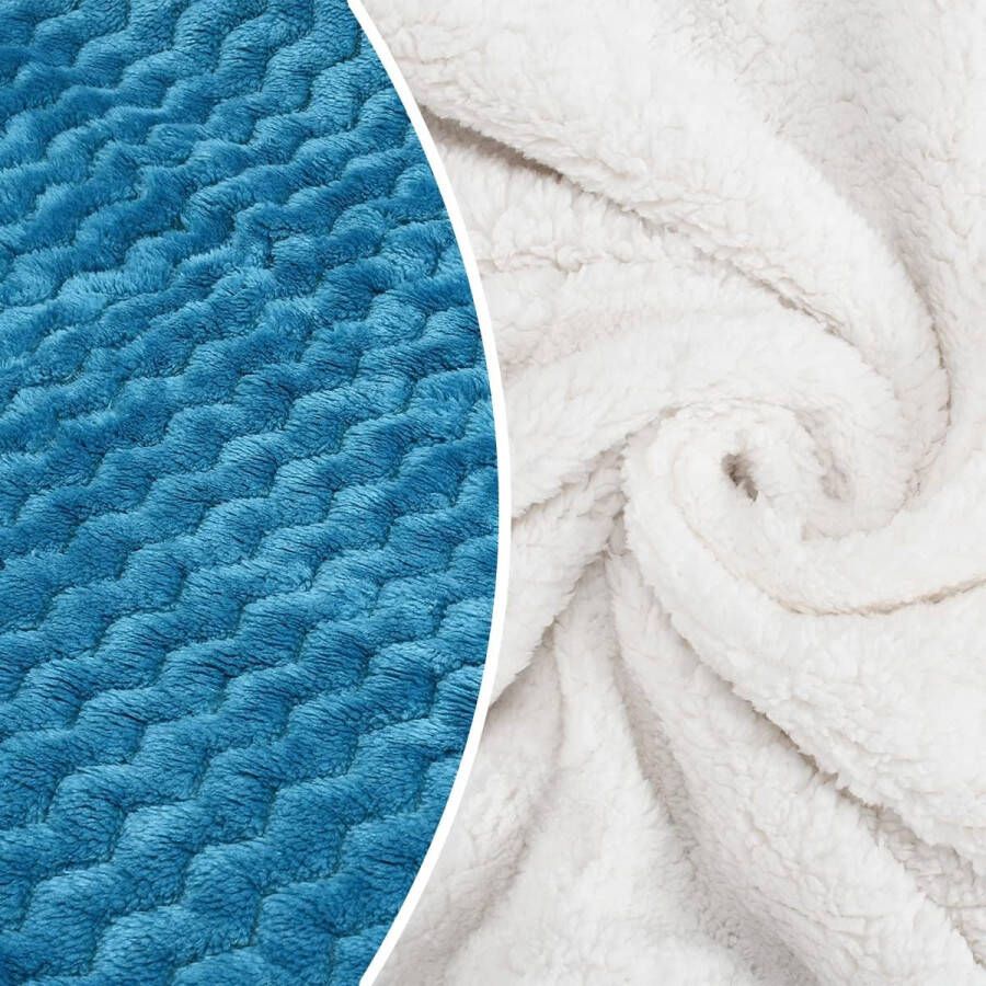 Sherpa pluche deken wasbare fleece deken zachte flanellen spreien wollig comfortabele warme omkeerbare dekens voor slaapbank chevron-print blauw 150 x 130 cm