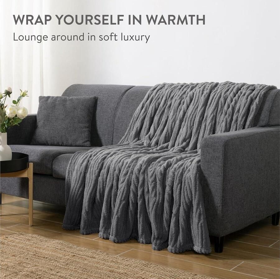 Sherpe fleece deken Warme en zachte plaid Knuffeldeken ideaal voor bed en sofa Wasmachinebestendig Sprei van 150 x 220 cm Grijs luxe comfort