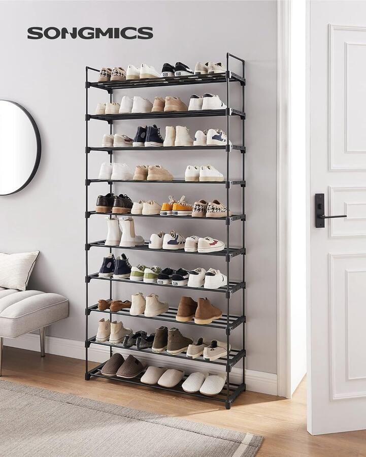 Shoe Rack with 10 Levels Metal Shoe Storage for Up to 50 Pairs of Shoes Shoe Planner for Living Room Hallway and Dressing Room 30 x 94 x 206 cm Black
