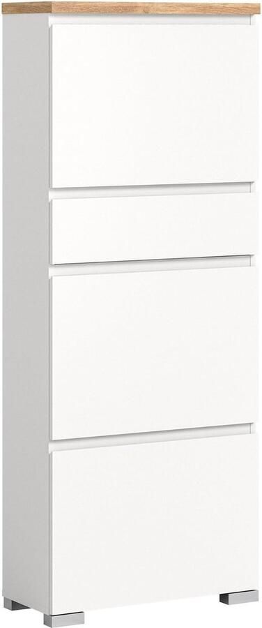 Rootz Living Rootz Shoe Tipper Witte Schoenenkast Nox Eiken Decor 1 Lade 3 Kleppen Dubbele Schoenrollers B 60cm 15 Paar Opbergruimte