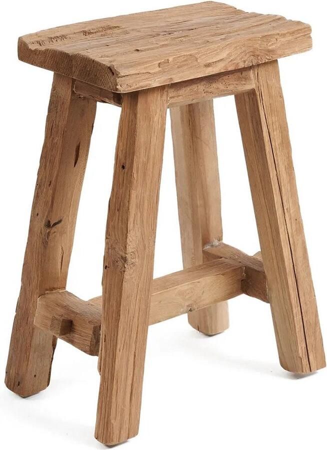 Rootz Living Rootz Shoji Kruk L Rustieke stoel Teakhouten zitting Eco-vriendelijk ontwerp 30 cm x 40 cm x 46 cm