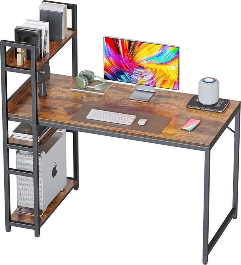 SHOP YOLO-Game bureau-Grote computertafel met plank rechts of links-stabiel stalen frame-100 x 60 cm-bruin