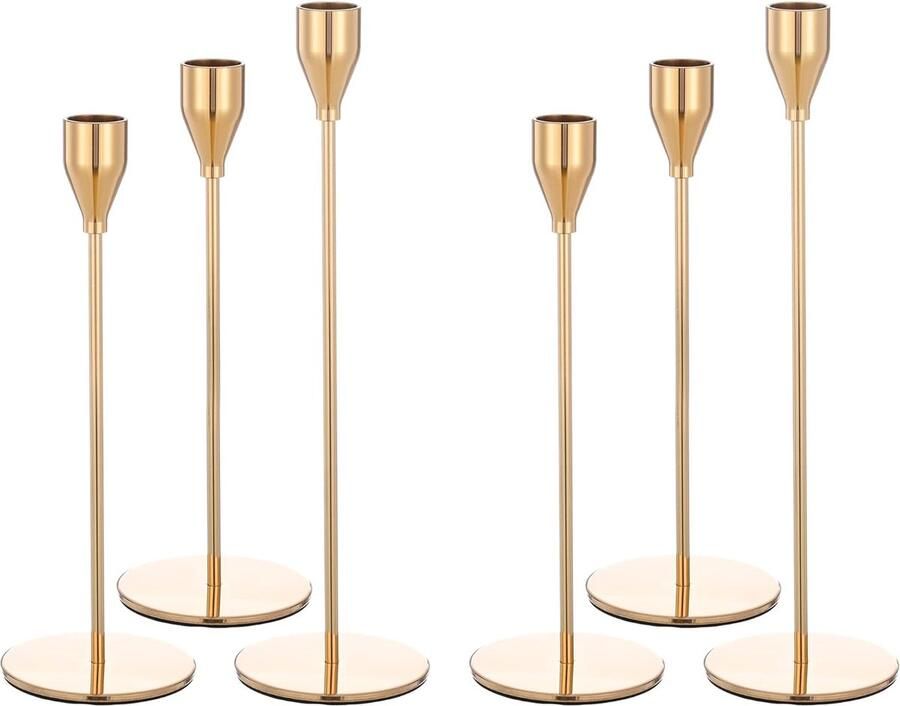 Showgeous Candle Holder Gold Set of 6 Metal Decorative Candle Holder Vintage Candle Holder for Home Decor Wedding Candlelight Dinner Anniversary Cabinet Decoration