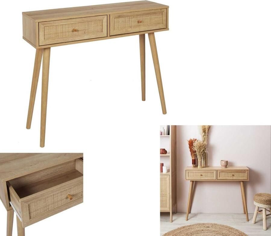 Home Decor Factory Side Table Bali met Rattan voorzijde 29x100x81 cm Gangtafel Bruin