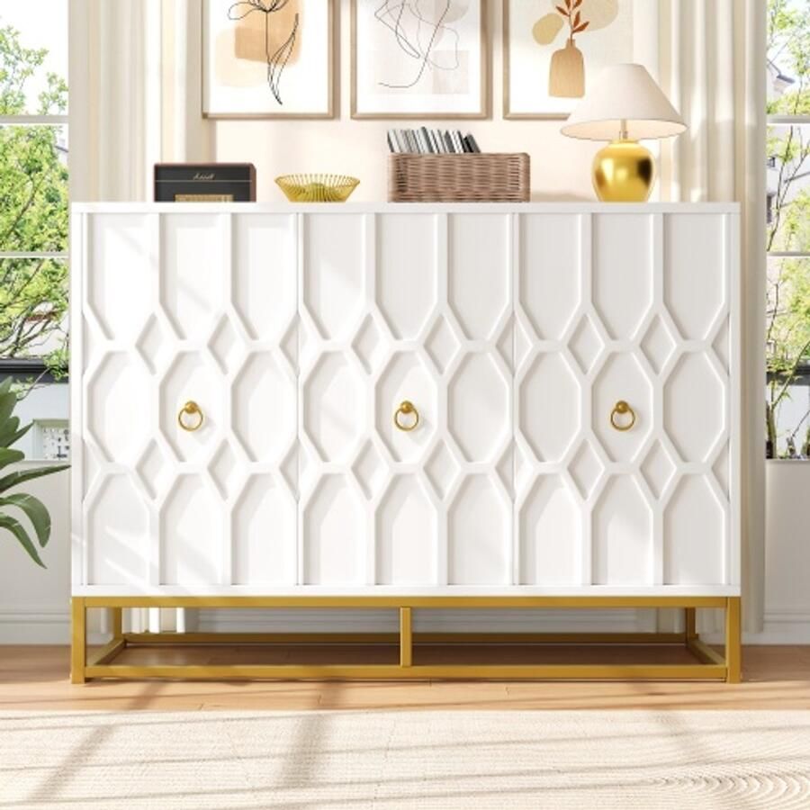 Steven sideboard (120x40x85 cm) buffetkast kasten eetkamer en woonkamer opbergschranken gemuteerde kasten vrije staande kasten keukengerei sideboard met stabiele ijzeren framepoten wit