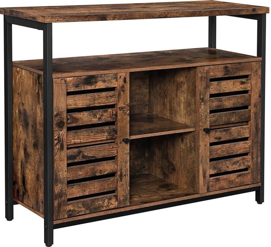 Vasagle Sideboard bijzetkast keukenkast met open planken gangkast commode met lamellendeuren woonkamer eetkamer kantoor hal industrieel design vintage bruin-zwart LSC79BX