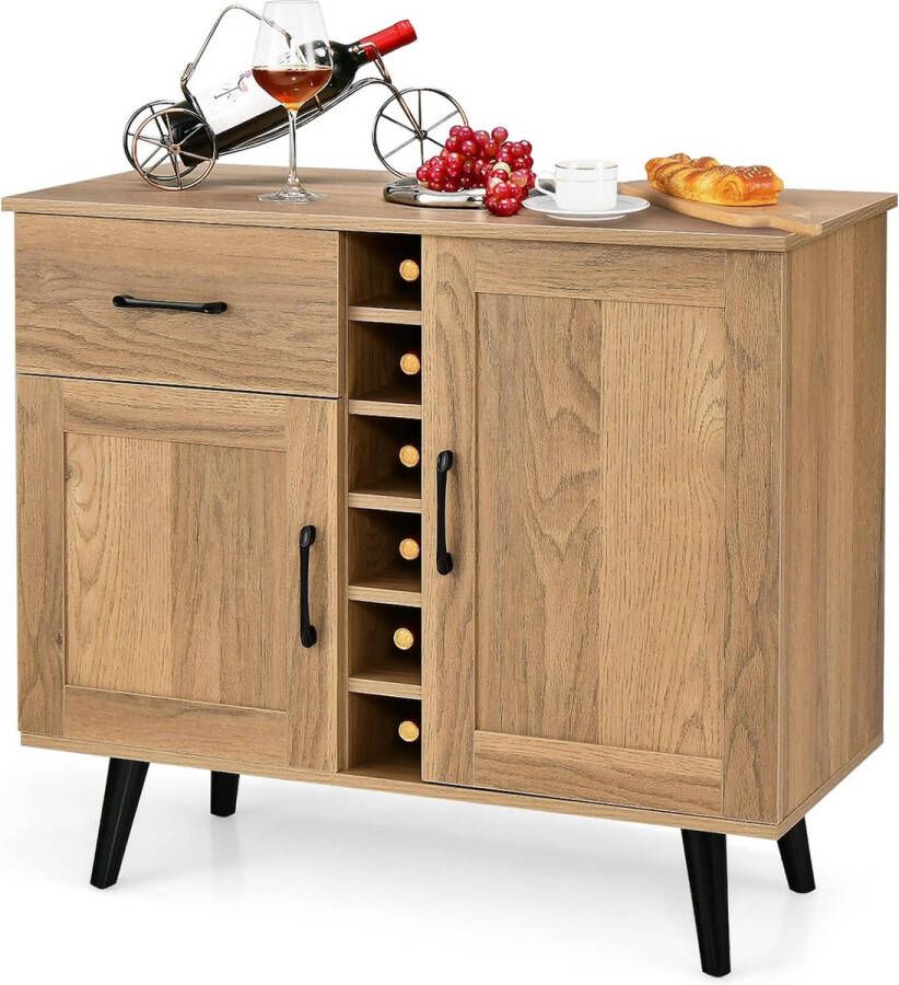 Sideboard keukenkast met deuren en laden keukencommode in landelijke stijl met wijnrek voor 6 flessen buffetkast wijnkast voor keuken woonkamer 90 x 40 x 79 cm