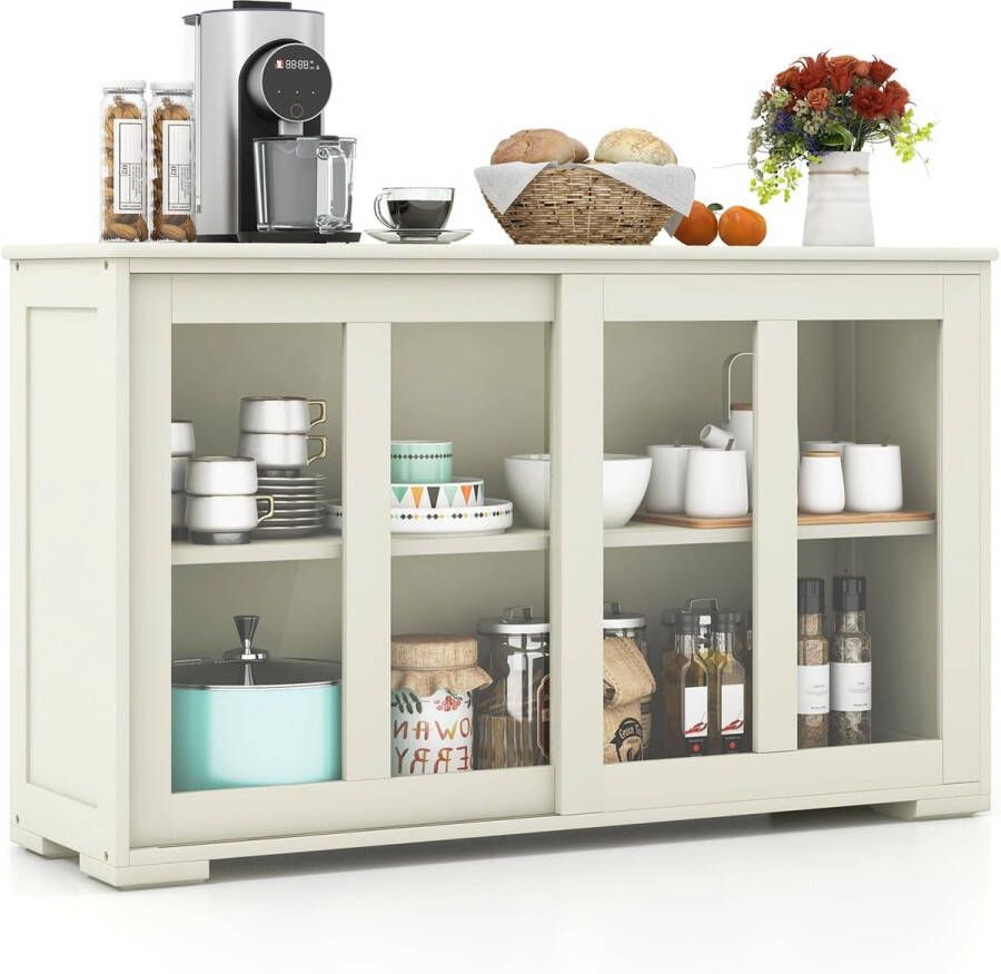 Sideboard keukenkast met glazen schuifdeuren en verstelbare plank opbergkast voor keuken eetkamer woonkamer 107 x 33 x 62 5 cm (wit)