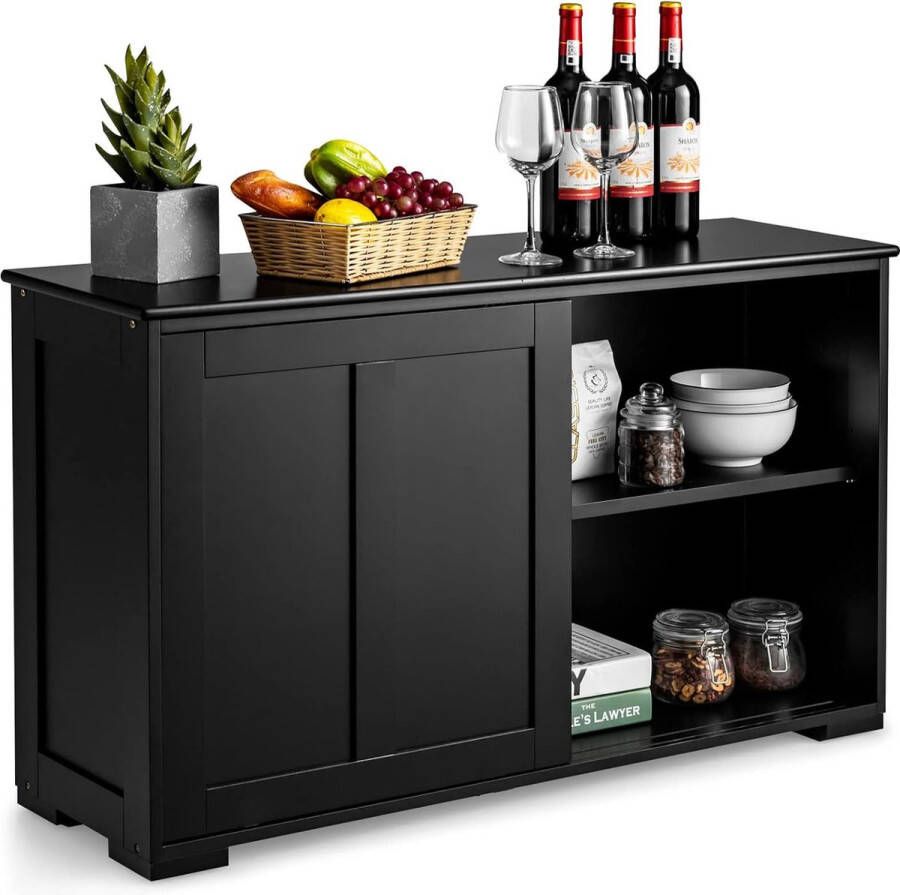 Sideboard keukenkast met schuifdeuren in hoogte verstelbare plank bijzetkast voor keuken eetkamer en woonkamer 107 x 33 x 60 cm