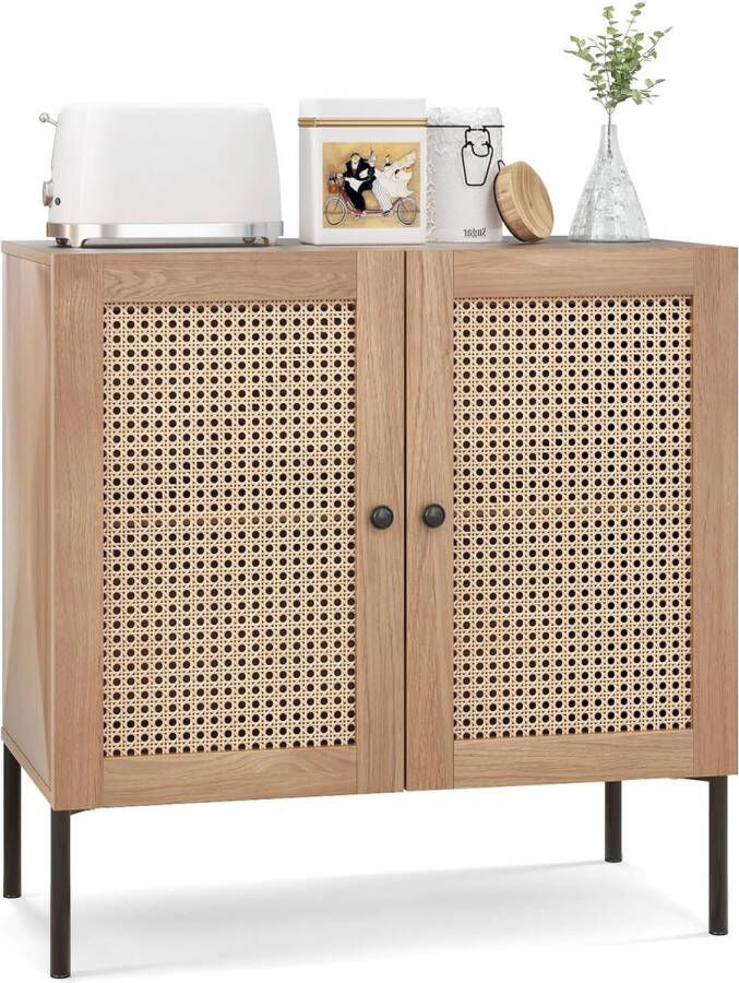 Sideboard keukenkast met werkblad keukeneiland met rotandeuren en verstelbare vakken commode buffetkast 80 cm x 40 cm x 80 cm