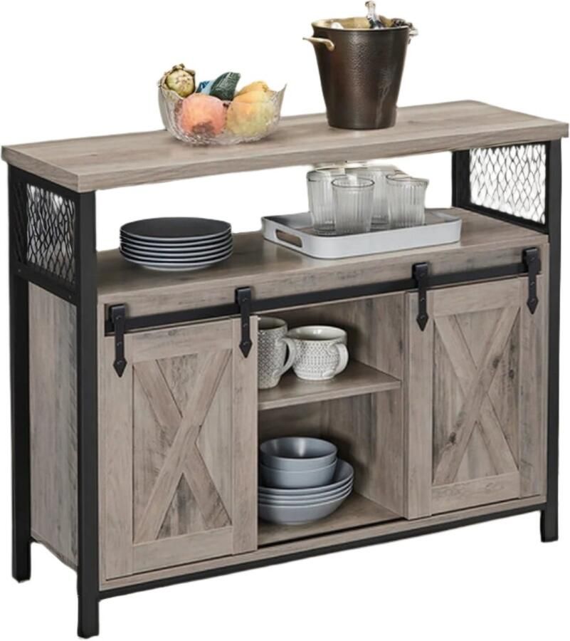 Sideboard Keukenkast Opbergkast Ruimtebesparend 33 cm x 100 cm x 80 cm Greige -zwarte afwerking