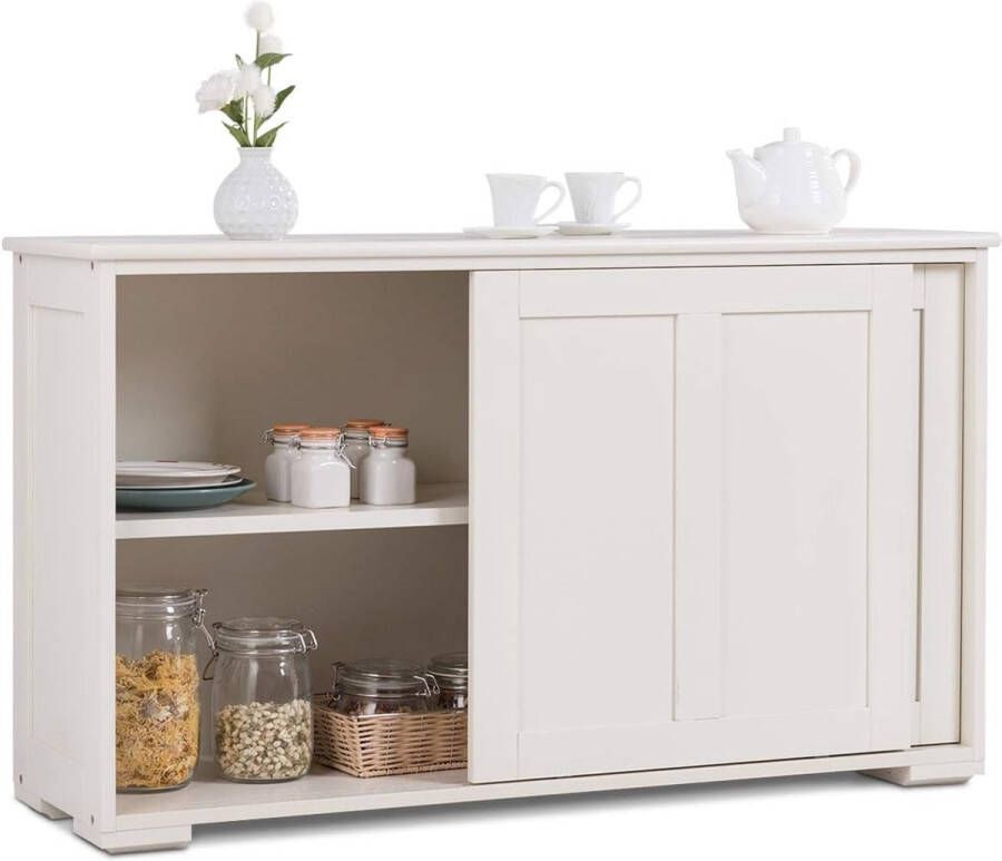 Sideboard met in hoogte verstelbare plank dressoir met schuifdeuren keukenkast highboard bijzetkast multifunctionele kast ideaal voor hal keuken eetkamer en woonkamer (crèmewit)