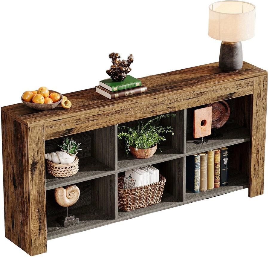 Sidetable – Consoletafel – Haltafel – Wandtafel – Bijzettafel – 160 cm Wit – 6 Open Vakken – Duurzaam Hout en MDF