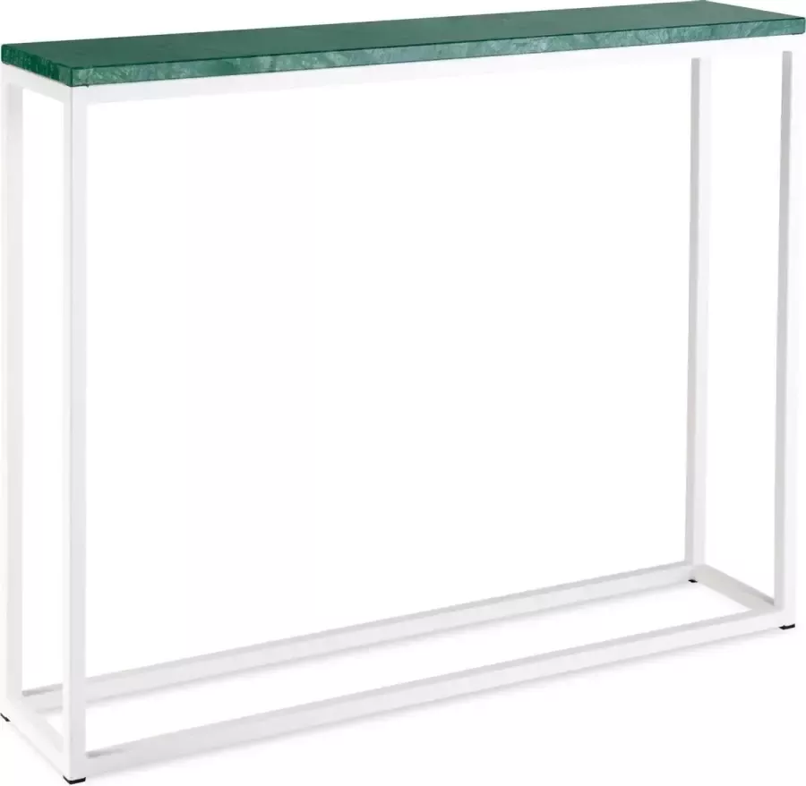 Sidetable groen marmer wit onderstel 100 x 20 cm