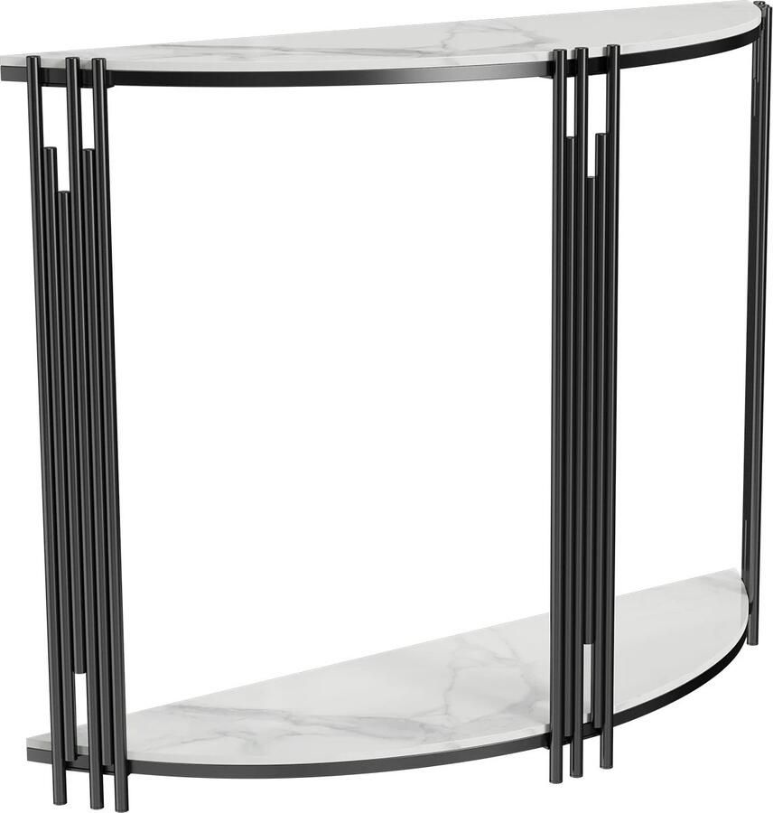 Sidetable Salontafel Bijzettafel Bank Tafeltje Koffietafel Halfrond Marmer look Zwart Wit