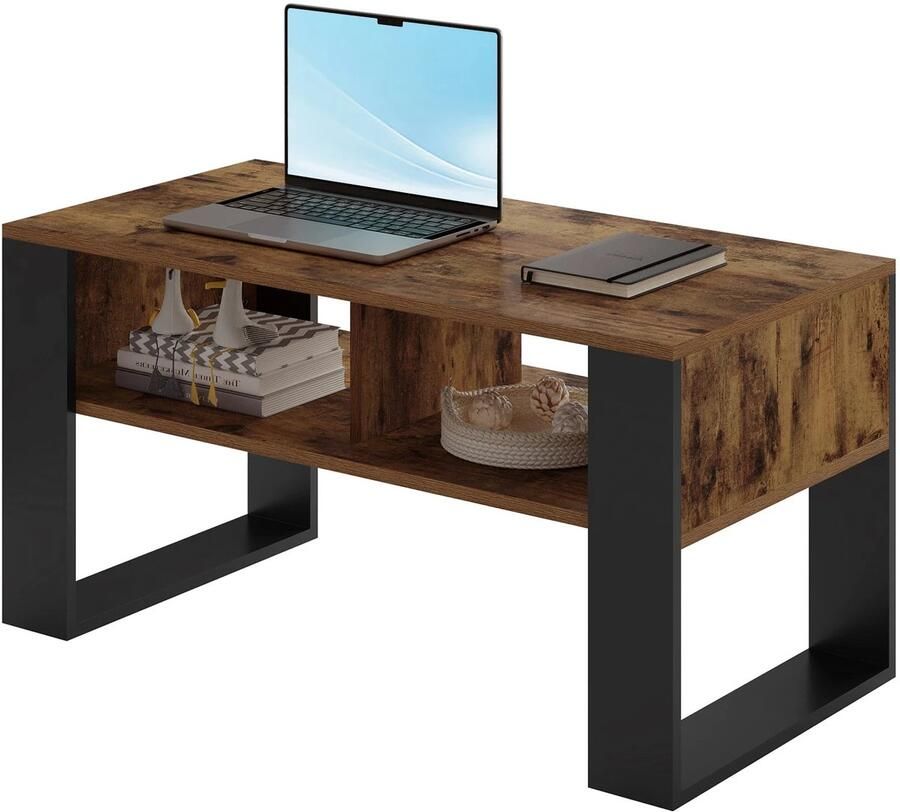 Corenia Salontafel Bijzettafel Sidetable Wandtafel Haltafel Wandtafel Sidetable Industrieel Hout Thee en Koffietafel met Opbergruimte 2 Open Compartimenten Vintage Stijl voor Woonkamer Slaapkamer Rustiek Bruin