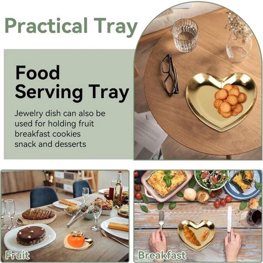 Sieradenbakje kleine hartvormige parfum sieraden handdoek organisator opslag schotel voor badkamer ijdelheid dressoir van roestvrij staal 342 x 354 x 039 inch(gouden)