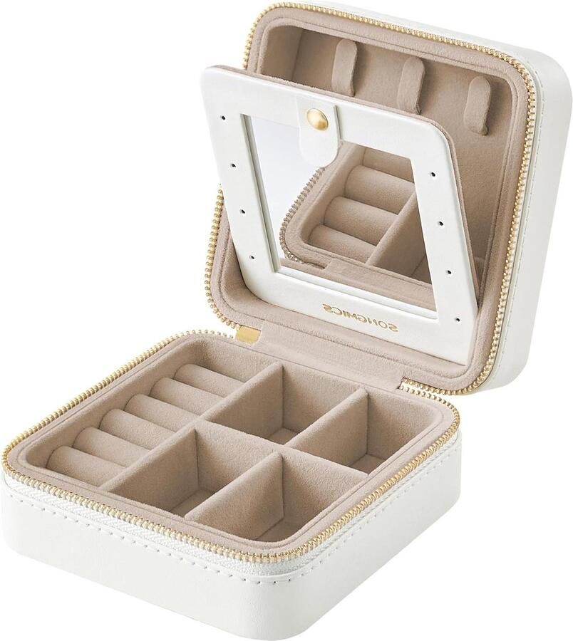 Sieradendoosje voor op reis spiegel ritssluiting draagbaar cadeau-idee