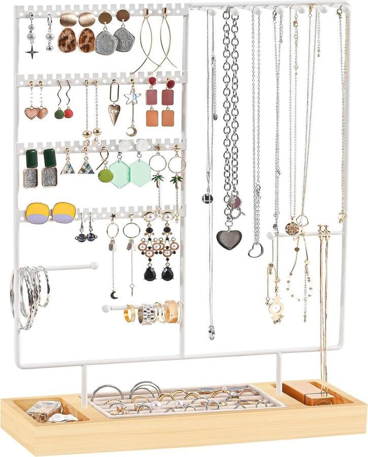 Sieradenstandaard met 144 gaten Oorbelhouder en kettingorganizer Ruimtebesparende sieradenopslag