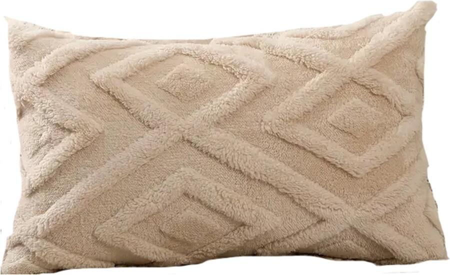 Trovano Sierkussen 30x50 cm Beige Inclusief binnenkussen Fluffy Zacht Pluche Teddy Sier Kussen Langwerpig Sierkussens Taupe Kussen Bank binnen Woonkamer Boho Bohemian Japandi Decoratie kussen