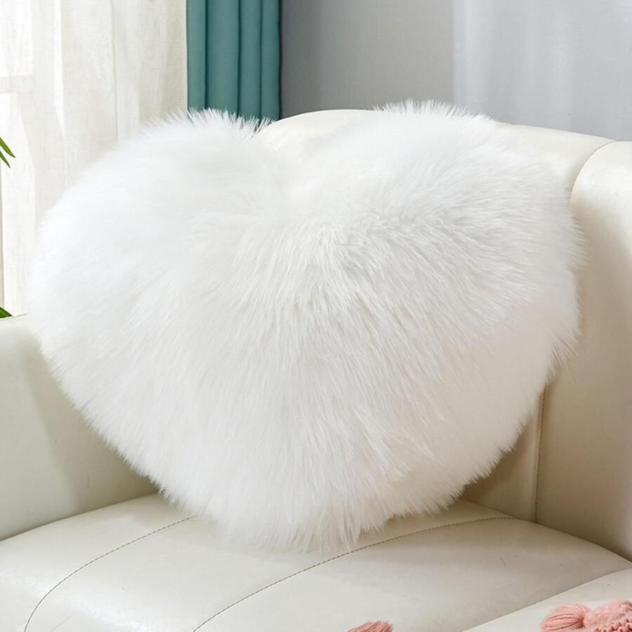 Sierkussen pluche kussen hartvorm wollig superzacht sierkussen wasbaar warm en gezellig decoratie cadeau voor meisjes Valentijnsdag voor woonkamer bank slaapkamer 40 x 50 cm wit