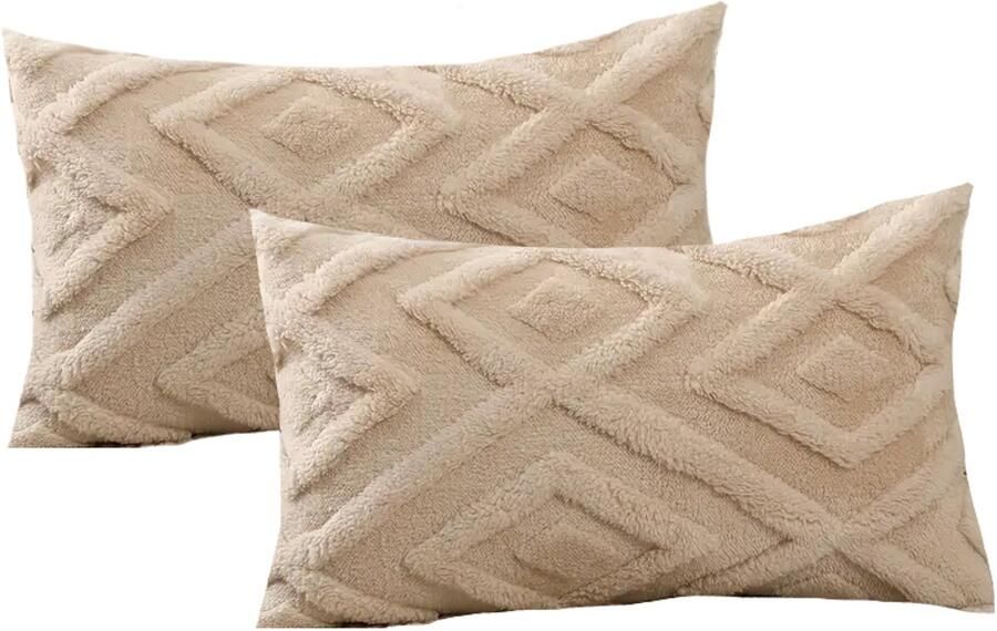 Sierkussen set van 2 30x50 cm Beige Inclusief binnenkussens Fluffy Zacht Pluche Teddy Sier Kussen Langwerpig Sierkussens set Taupe Sierkussenset Kussenset Bank binnen Woonkamer Boho Bohemian Decoratie kussens - Foto 3